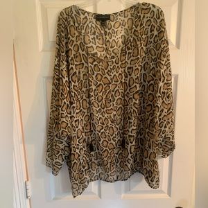 Lightweight leopard print blouse with tassels, size 22/24